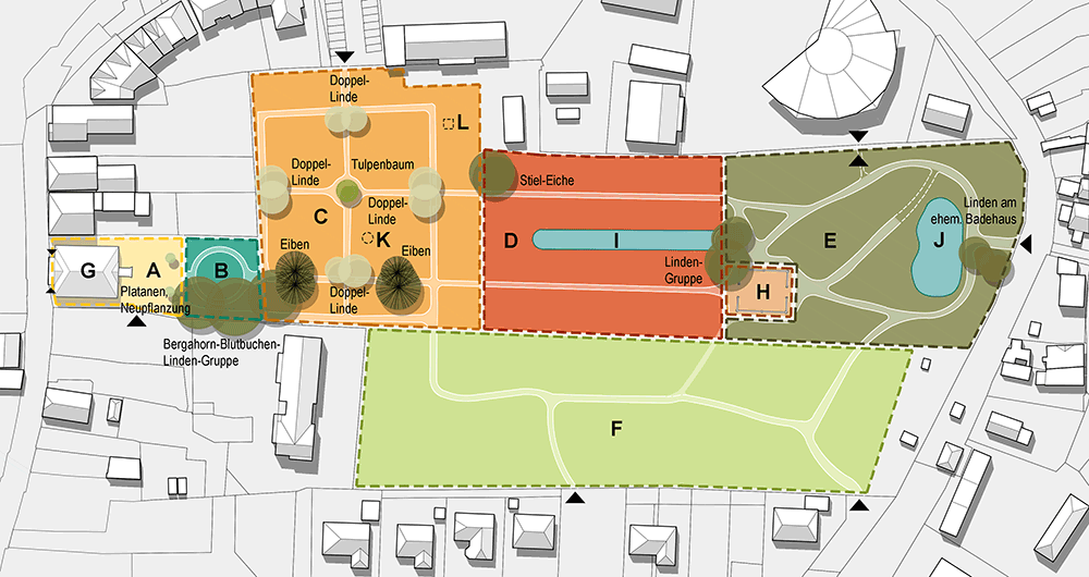 Übersichtsplan vom Bürgermeistergarten Wilster – Plan: G. Lang
